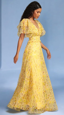 A2218 Royal Print Chiffon Flounce Dress