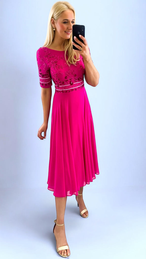 A2233 Libra Pink Embellished Flare Dress