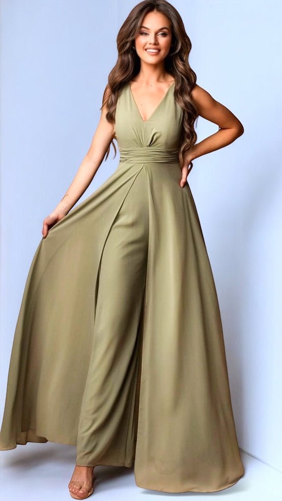 A2234 Noemi Olive Cape Jumpsuit