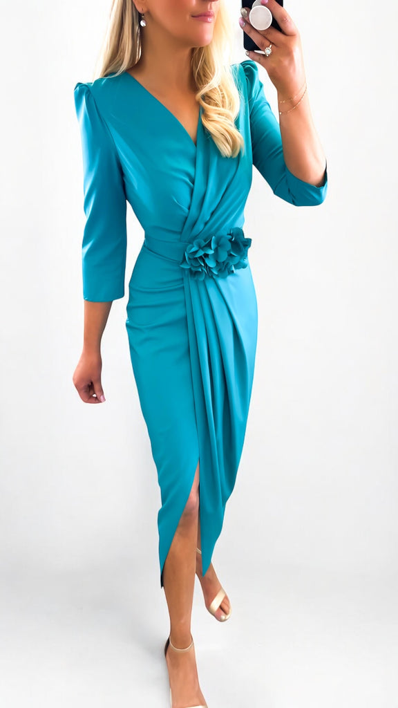 A2228 Lilias Turquoise Drape Dress