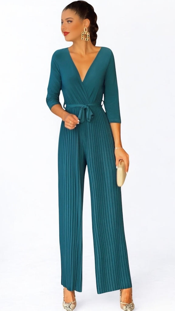 A2231 Teal Taylor Pleat Leg Jumpsuit