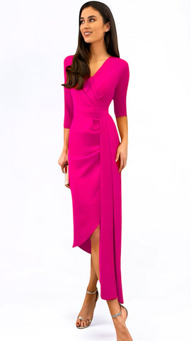 A2080 Sleeved Wine Elena Ruched Dress