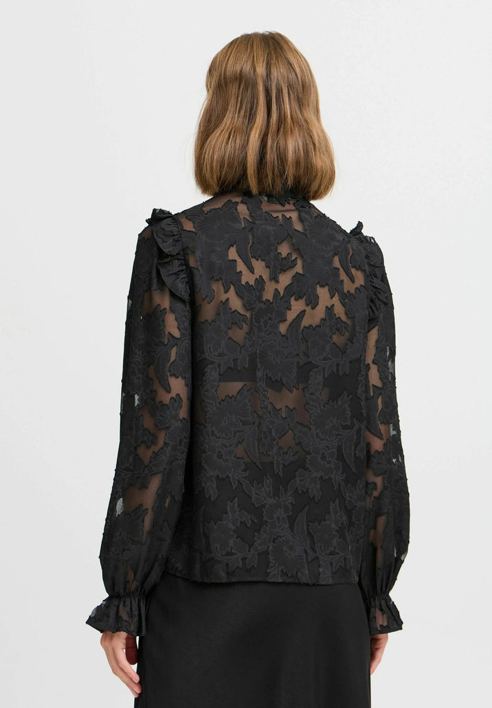 A2167 Byiflor Black Floral Applique Top