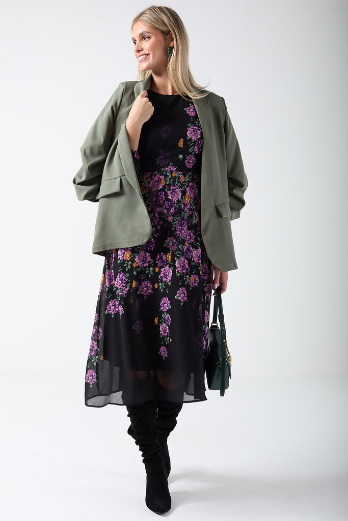 5-A1963 Malliah Black Floral Midi Dress