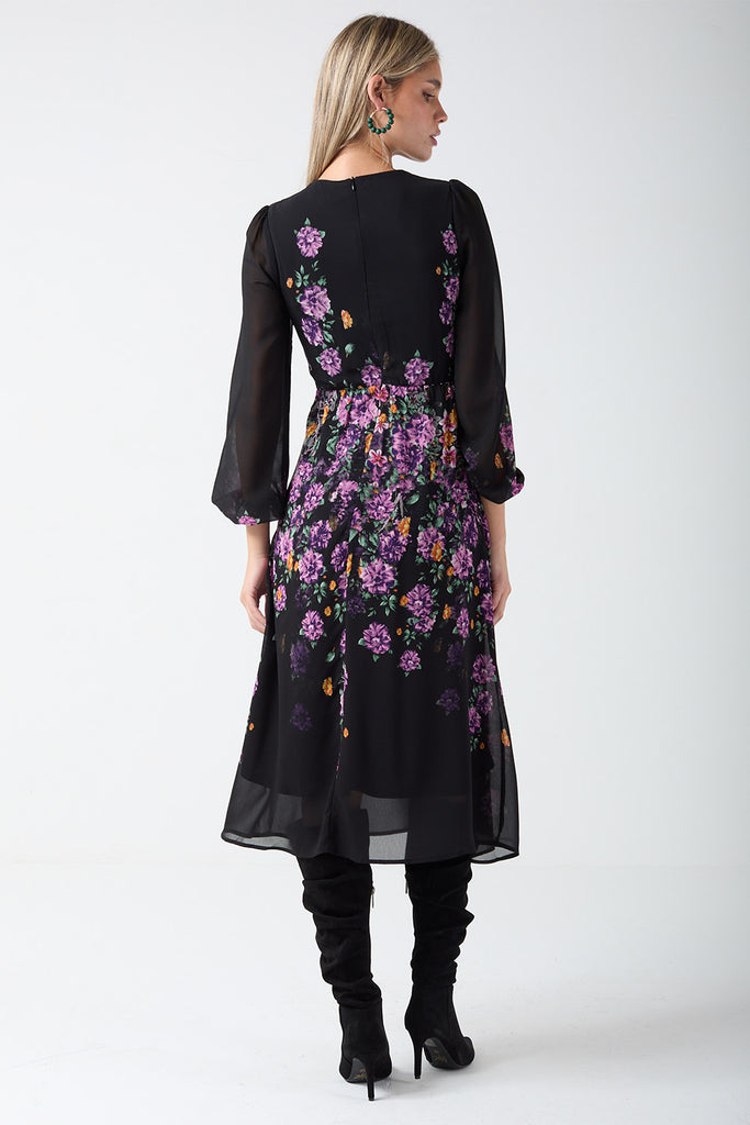 5-A1963 Malliah Black Floral Midi Dress