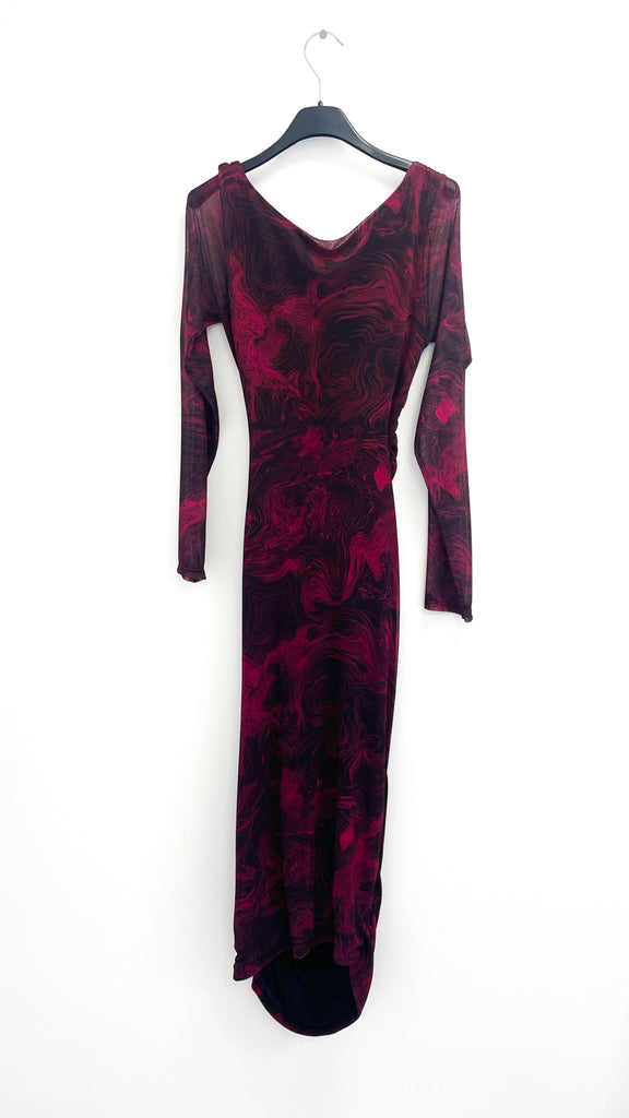 A2106 Tiara Burgundy Print Rouched Dress