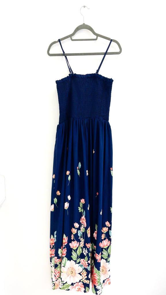 4-A1725 Berna Navy Print Maxi Dress