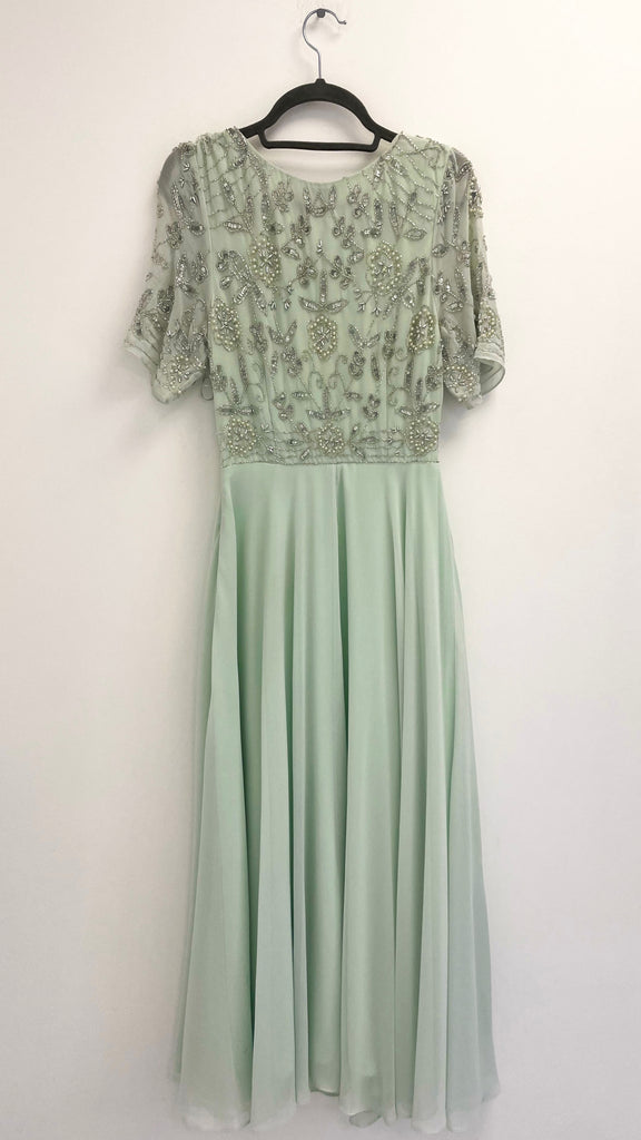 5-A2096GG Mint Embellished Flare Dress