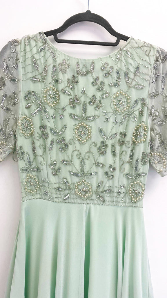 A2096GG Mint Embellished Flare Dress