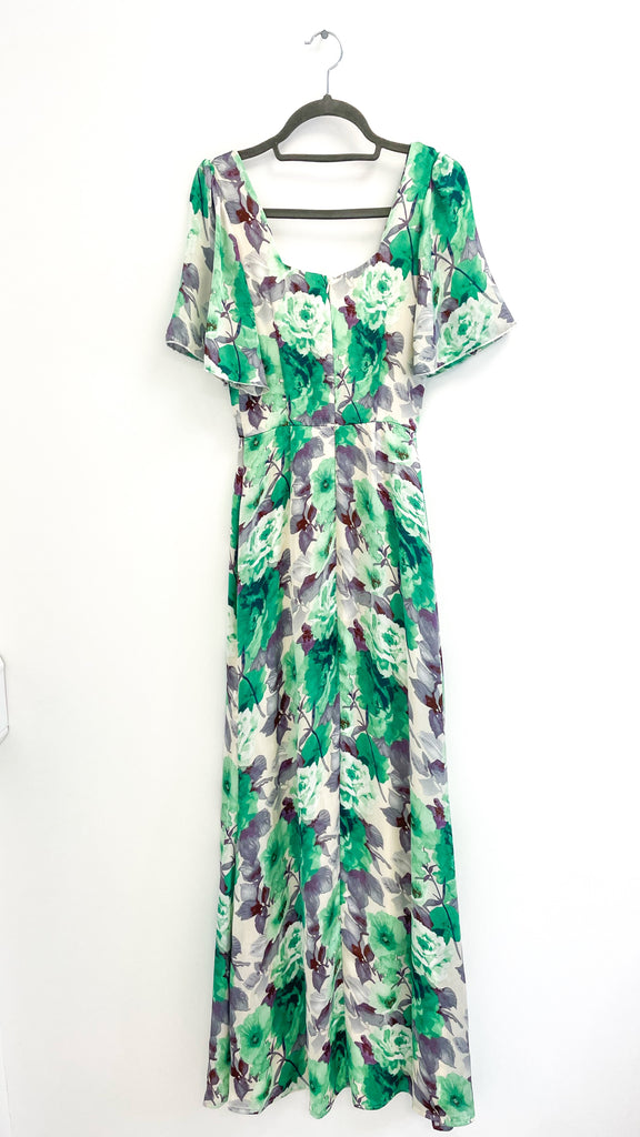 4-A1662 Green Floral Bank Midaxi Dress