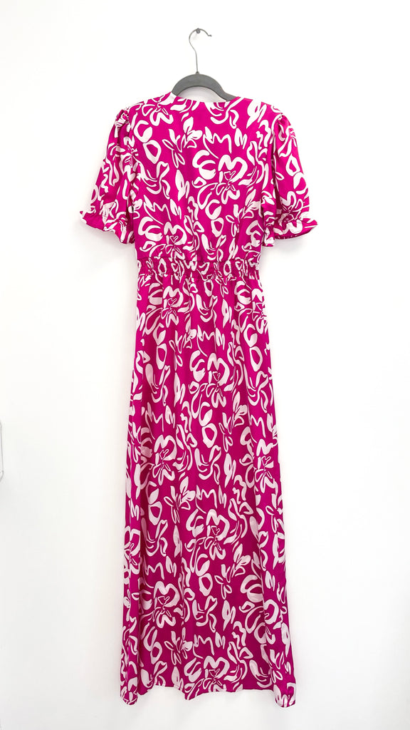 A2160 Ingrid Pink/White Print Midi Dress