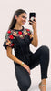 A2099 Black Floral Embroidered Top