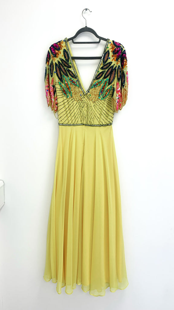 A2243 Yellow Embellished Flare Dress