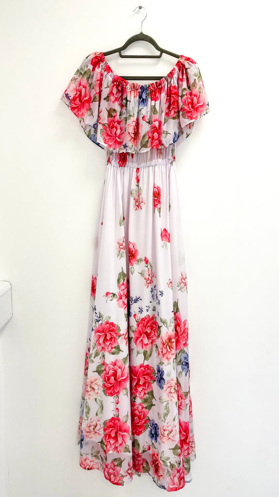 4-A1756 Azka Floral Bardot Maxi Dress