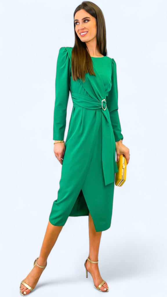 4-A1845 Nesta Green Wrap Look Dress