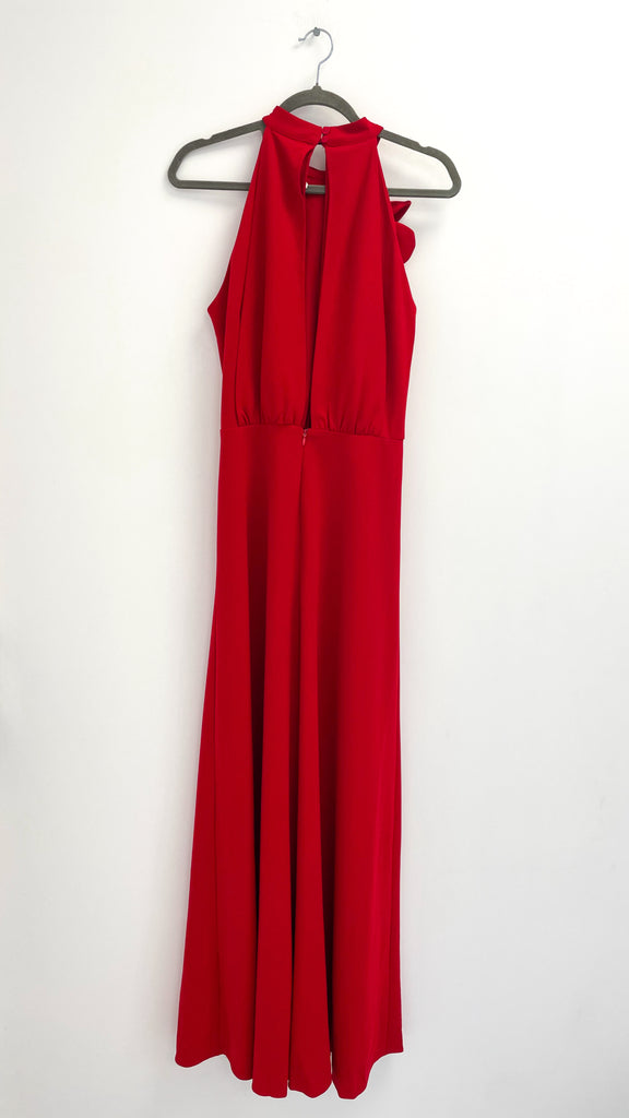 A1851 Red Open Back Halter Dress