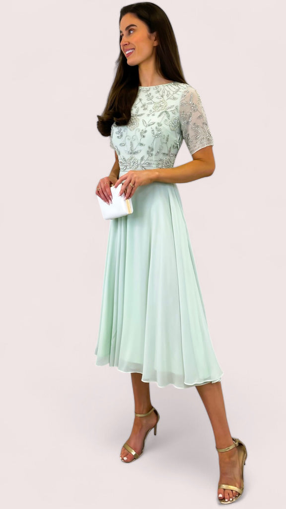 5-A2096GG Mint Embellished Flare Dress