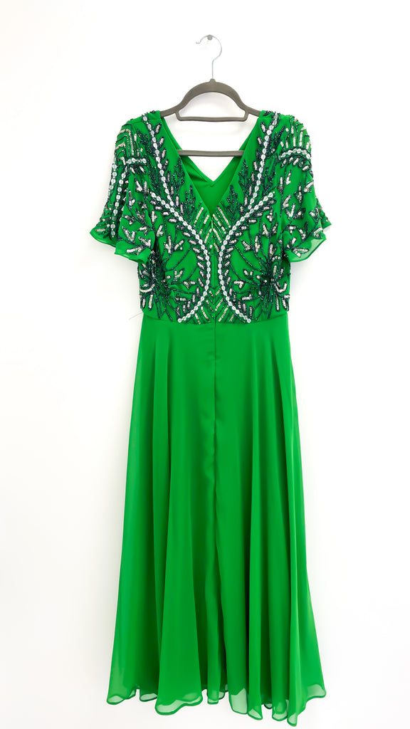 4-A1768 Emerald Embellished Flare Dress