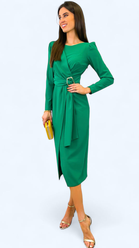 4-A1845 Nesta Green Wrap Look Dress