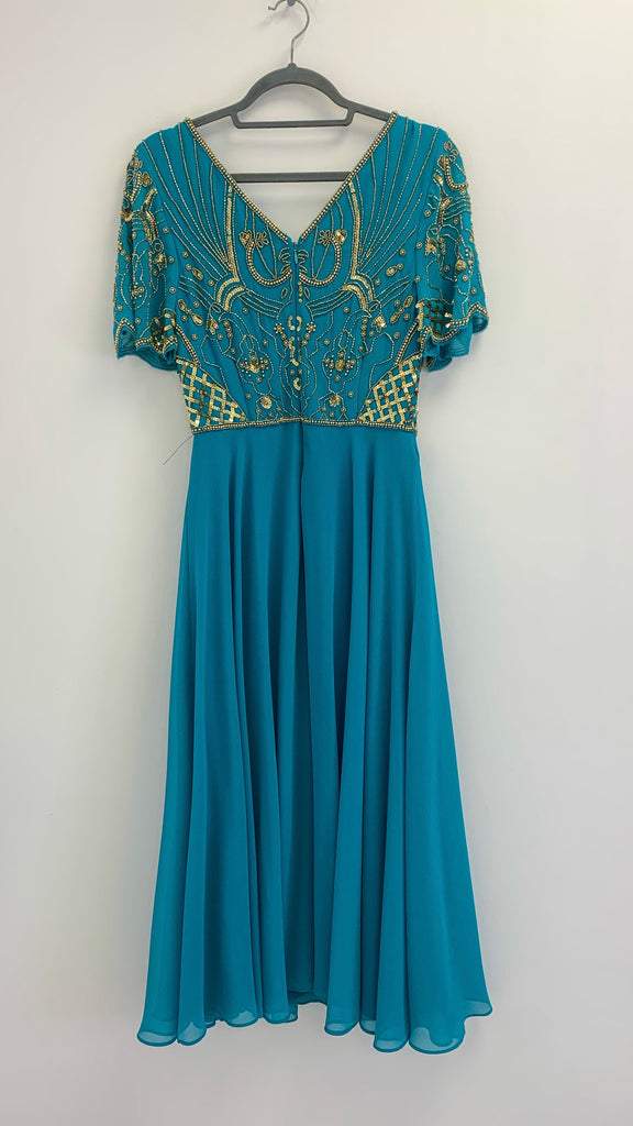 A2226 Turquoise Embellished Flare Dress