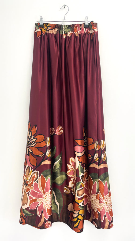 A2113 Burgundy Print Maxi Skirt