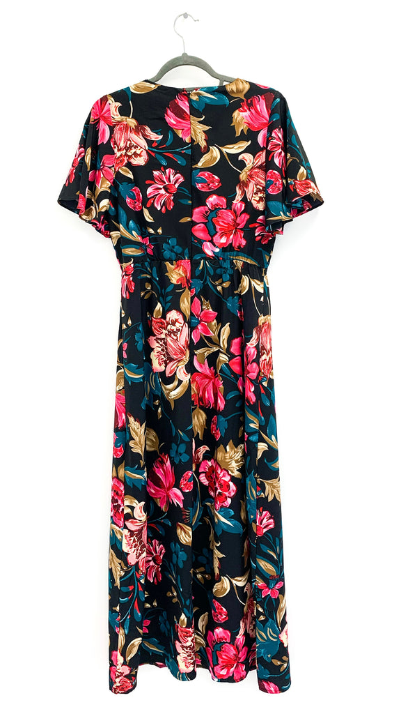 4-A1958 Britney Black/Pink Floral Midi Dress