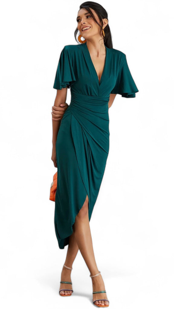 4-A1937 Croia Green Faux Wrap Dress