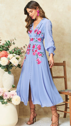 A2198 Baby Blue Print Inia Pleat Dress