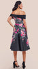 4-A1920 Judie Black Floral Bardot Flare Dress