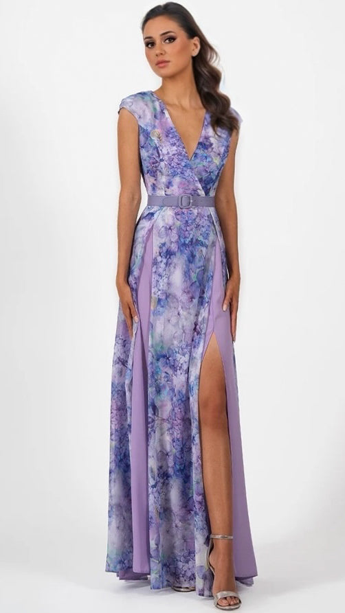 A2164 Farah Lilac Floral Maxi Dress