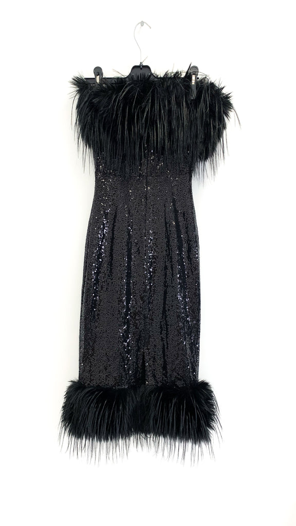 A2076 Black Feather Trim Sequin Dress