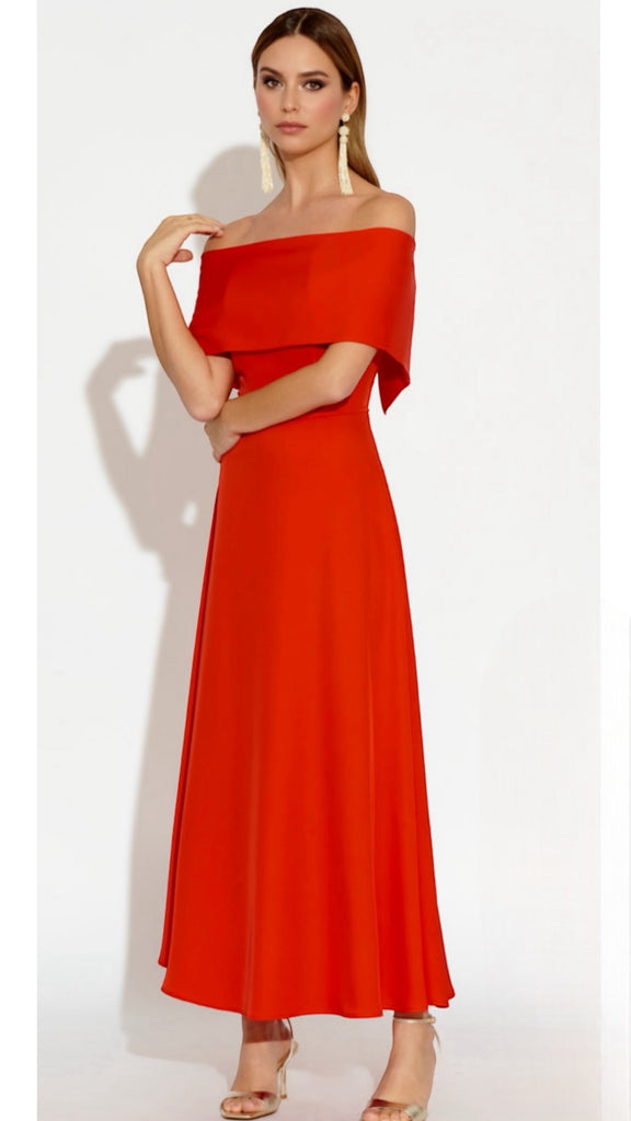 Senis Red Bardot Flare Dresses dresses online party dresses occasion dresses Dressesonline.ie Ci Ci Boutique Ireland