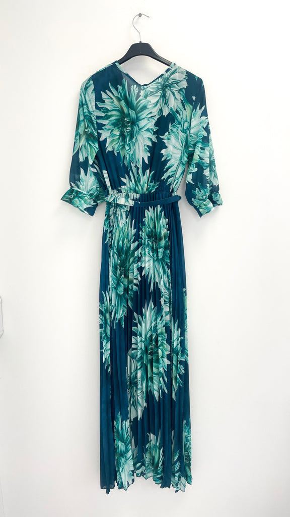 A2125 Teal Print Inia Pleat Dress