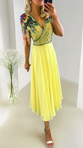 A2223 Lime Print Inia Pleat Dress