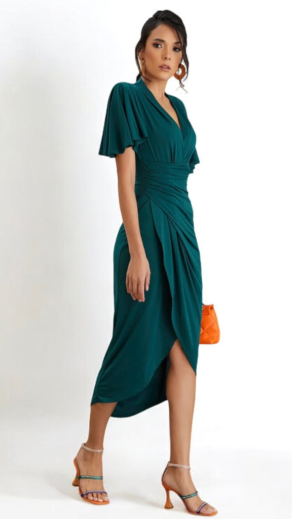 4-A1937 Croia Green Faux Wrap Dress