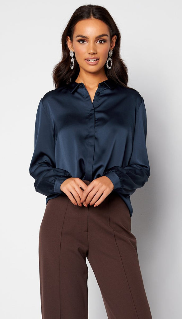 A1831 Navy Satin Ellette Shirt