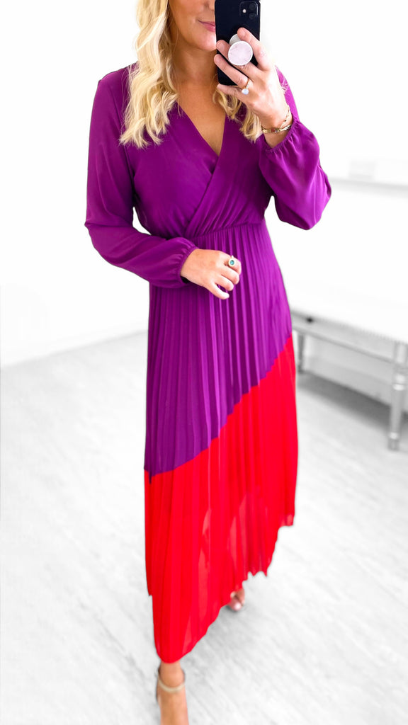 4-A1925 Magenta Kasha 2 Tone Dress