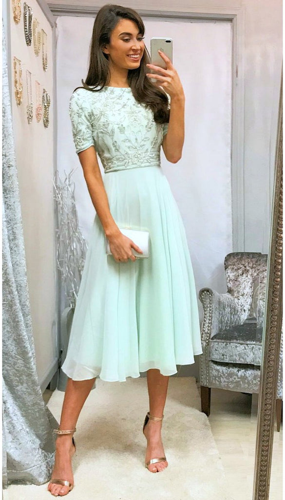 A2096GG Mint Embellished Flare Dress