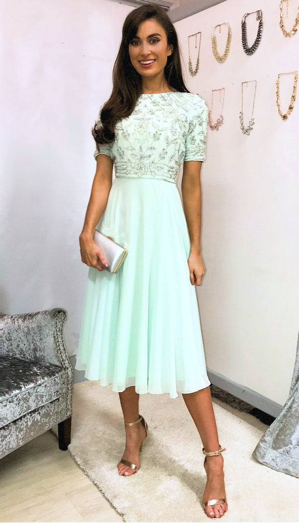 A2096GG Mint Embellished Flare Dress